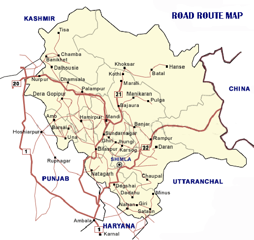 roadway map of Himachal Pradesh